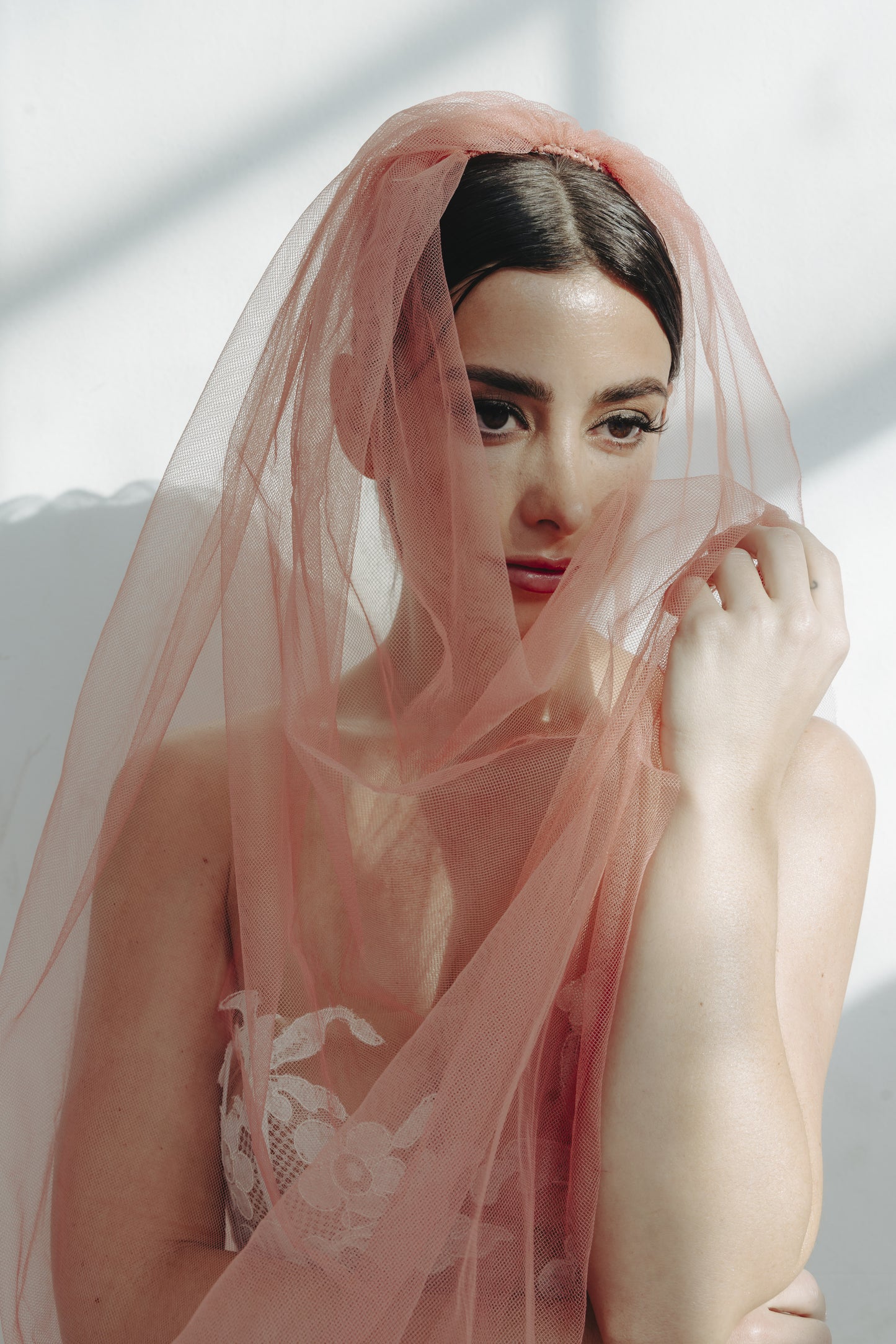 Desert Glow Veil - Pink French Tulle