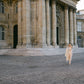 One-of-a-Kind Lace Cutout Gown with Silk Gauze Cape