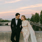 One-of-a-Kind Lace Cutout Gown with Silk Gauze Cape