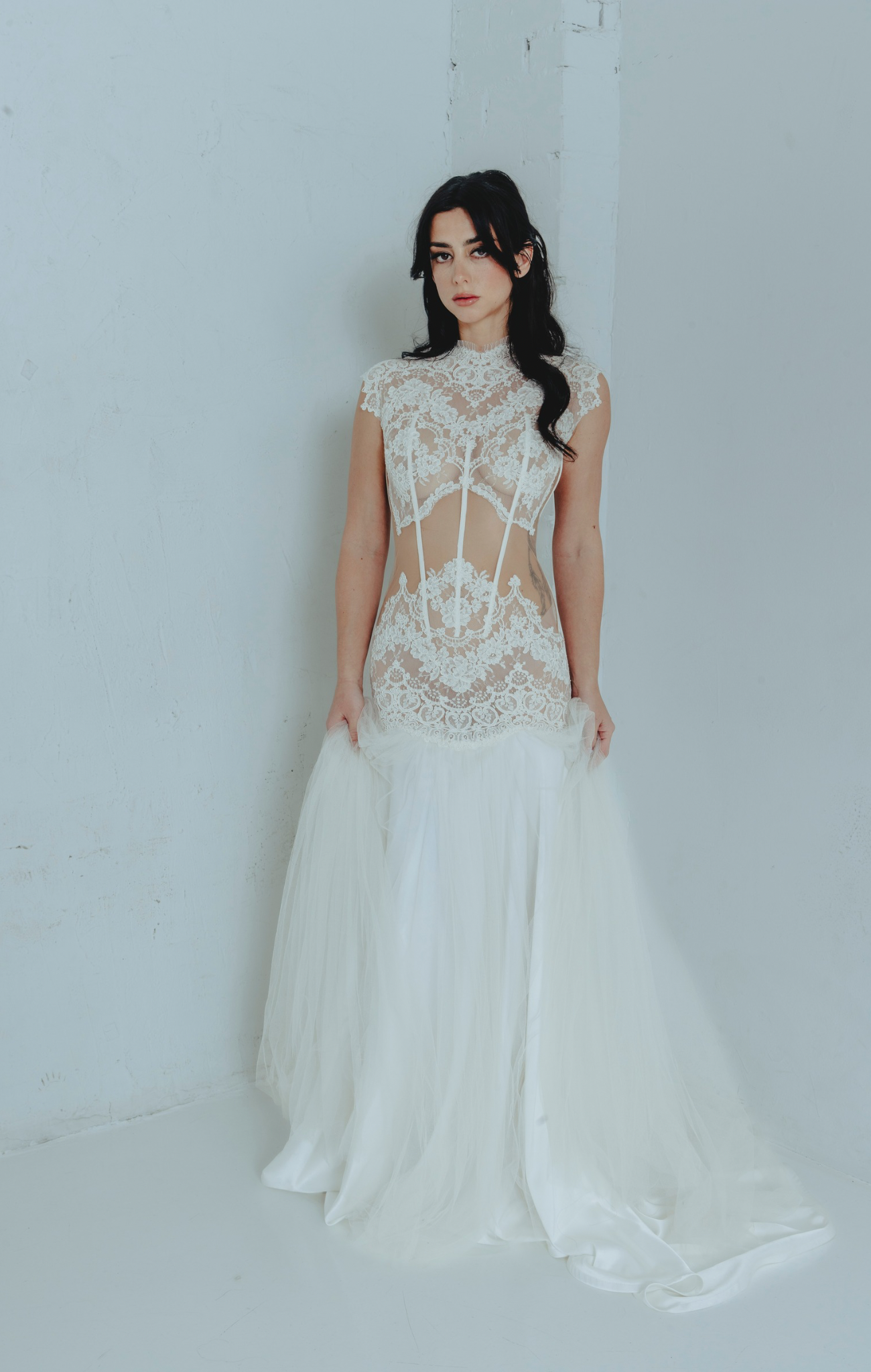 Lace drop waist wedding gown