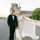 One-of-a-Kind Lace Cutout Gown with Silk Gauze Cape